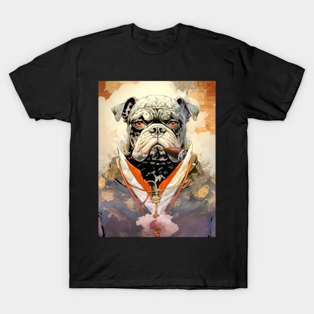 Cigar Smoking Bulldog: Nothing Bothers Me When I'm Smoking a Cigar on a Dark Background T-Shirt by Puff Sumo